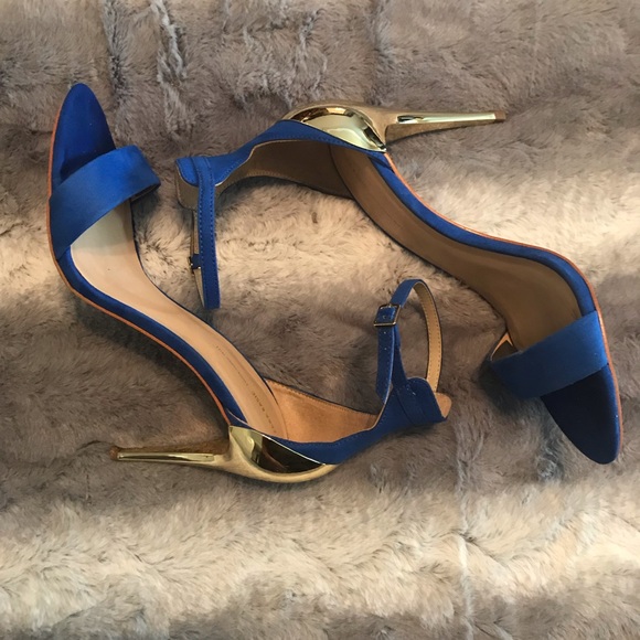 Zara Cobalt Blue Sandal with Gold Heel - Picture 3 of 4
